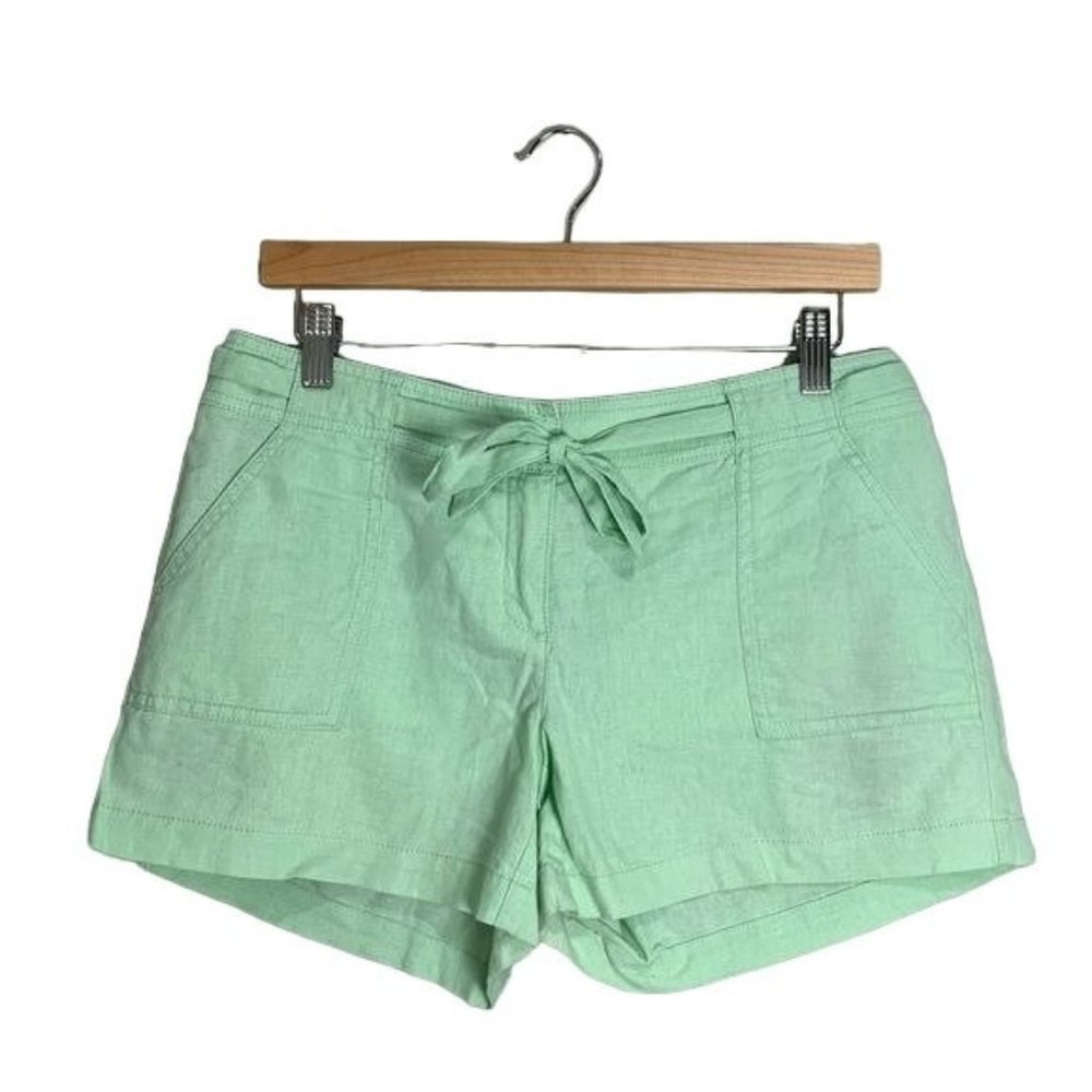 New York & Company Womens Pastel Green Linen Shorts Size 4 Chino Belted Waist